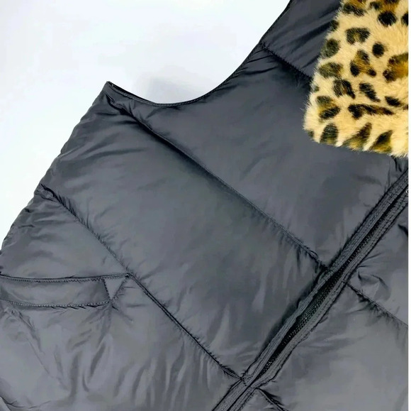 Ralph Lauren Denim & Supply Down Small Vest Leopard Faux Fur Black - Picture 10 of 12